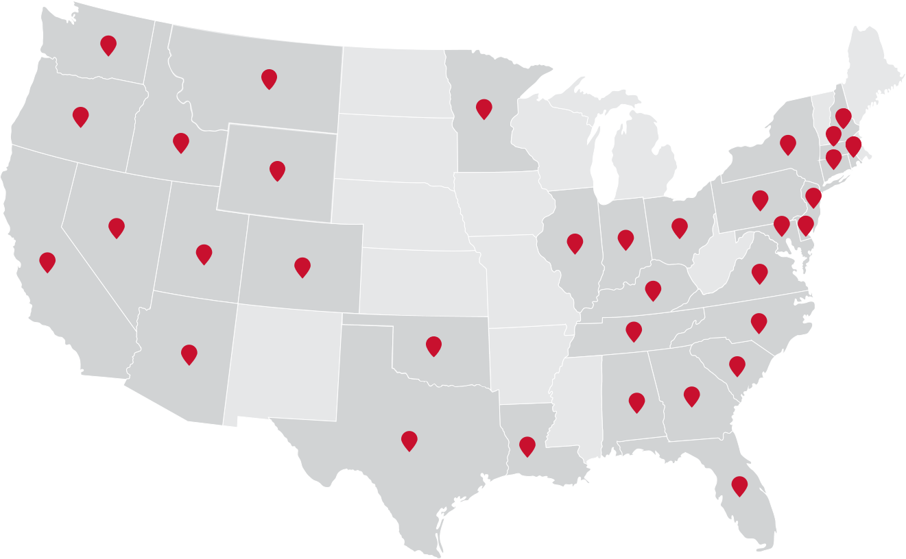 Map showing Movement Insurance's coverage across the United States