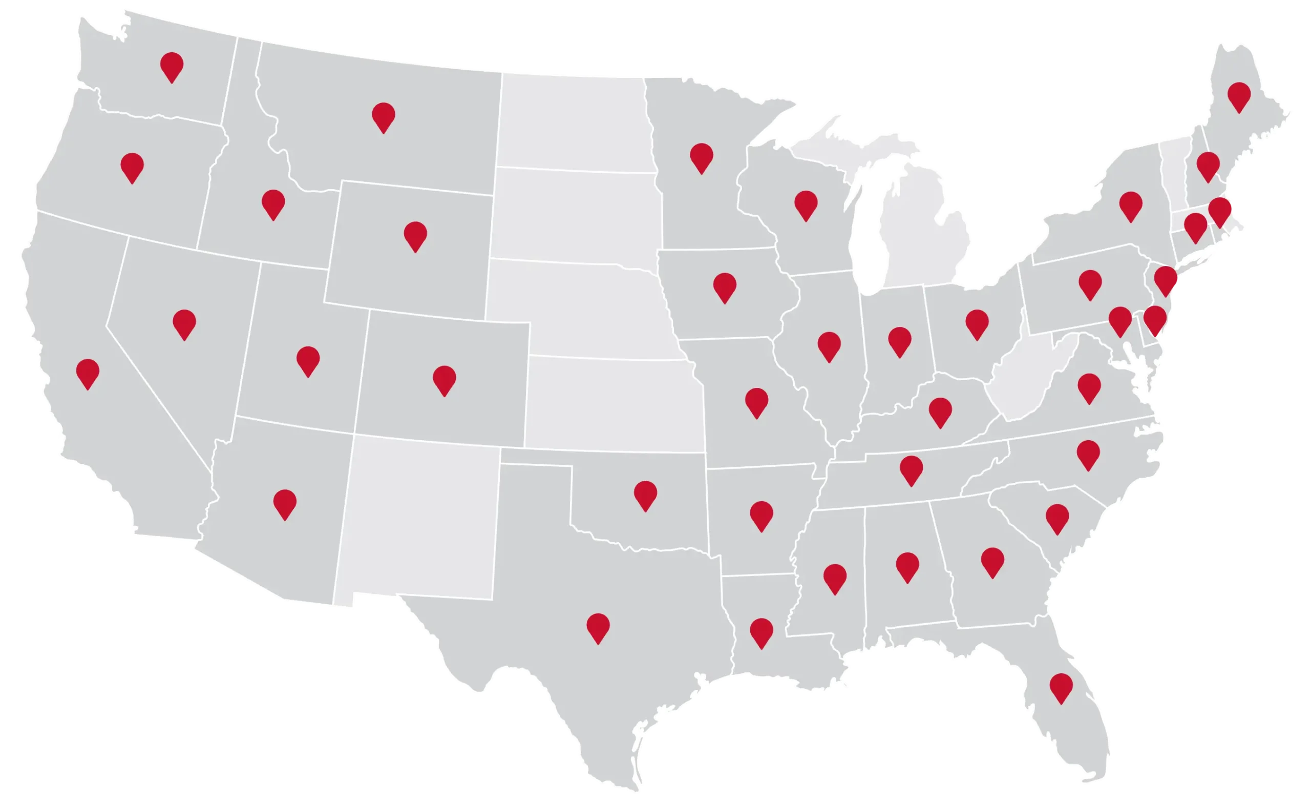 Map showing Movement Insurance's coverage across the United States
