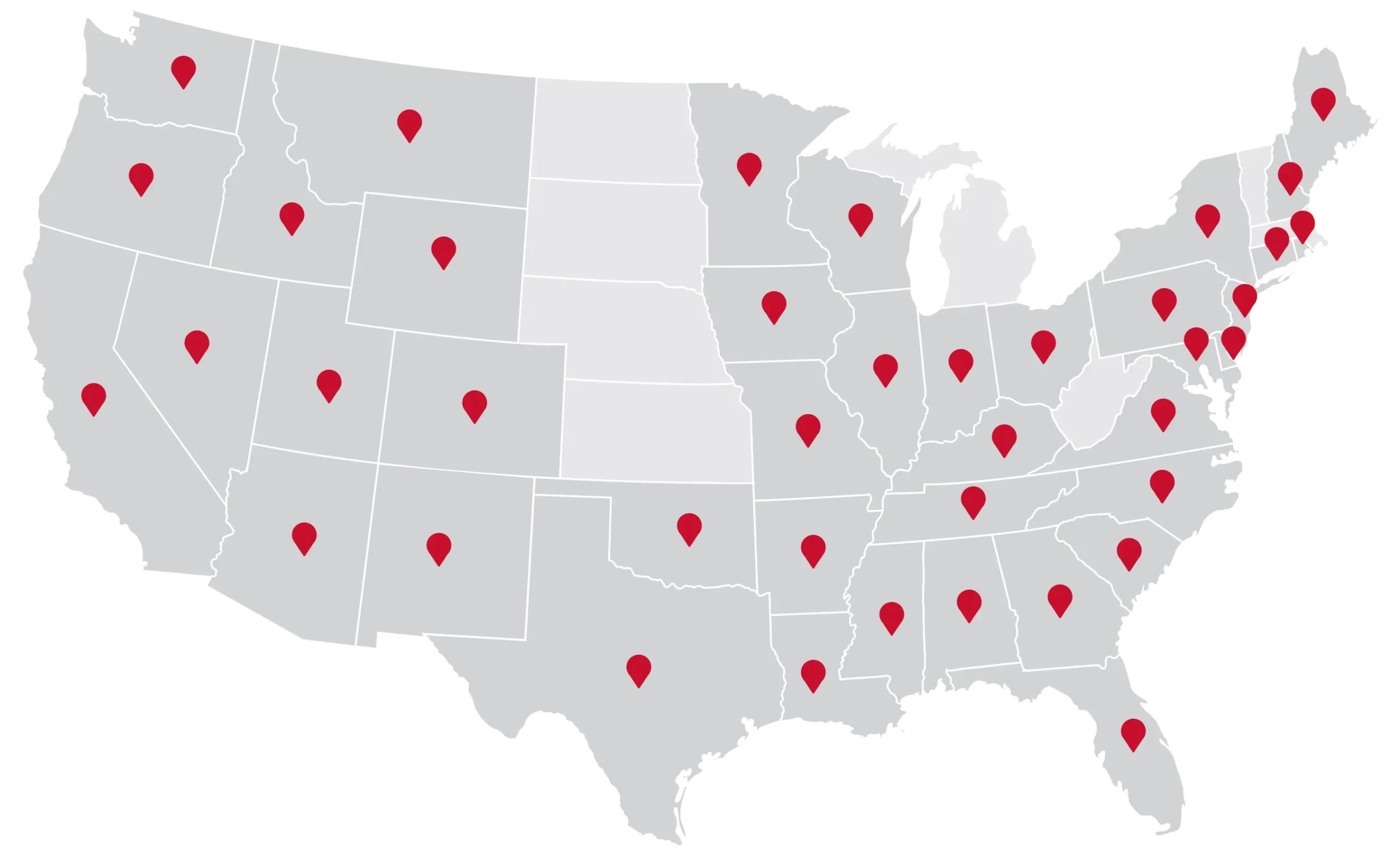 Map showing Movement Insurance's coverage across the United States